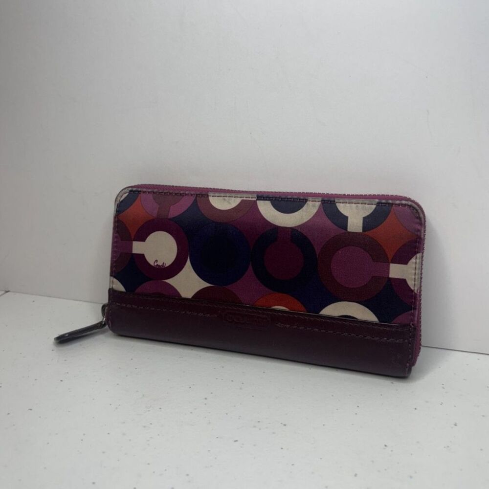 Coach Park Multicolor Purple Leather Monogram Signature Zip Wallet Designer - Picture 2 of 8